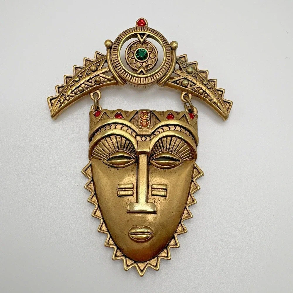 Vintage Avon Tribal Mask Brooch Articulated Face Mask Native Bold